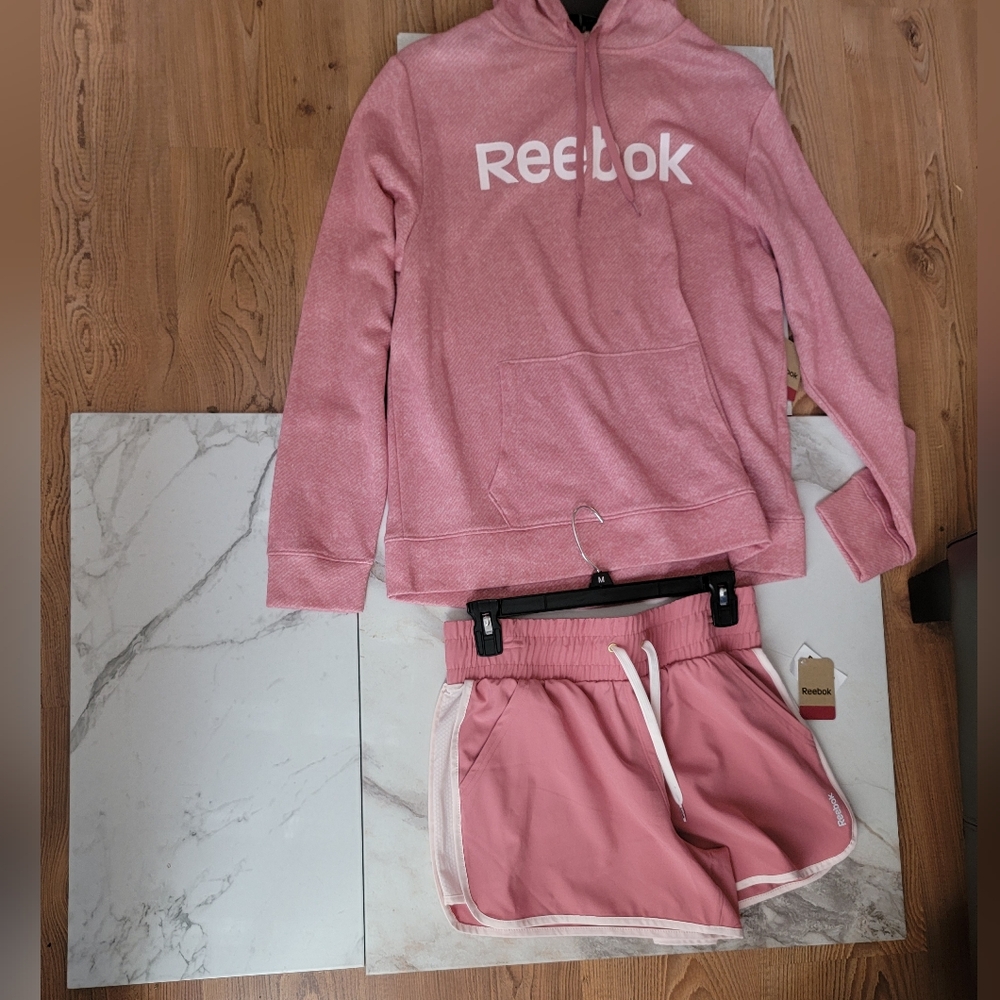 Reebok Pink Hoodie and Shorts Set